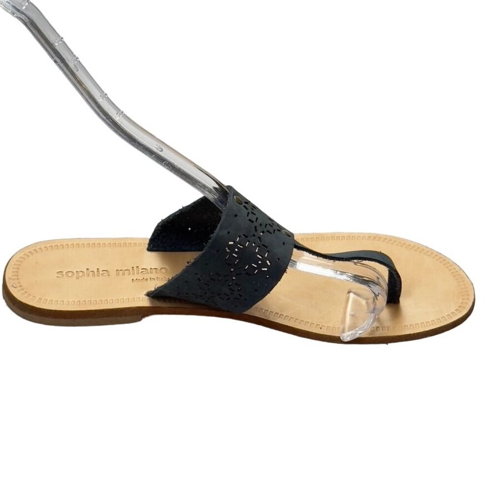 SOPHIA MILANO Women's Shoes Gray Flat Slides Perforated Leather Thongs Size 7.5M - Picture 10 of 15